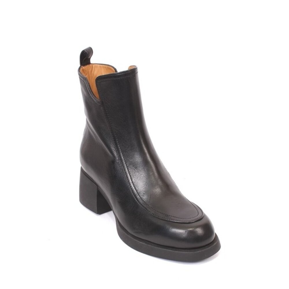 MOT-CLe 2208 Black Leather Zip-Up Heels Ankle Boots